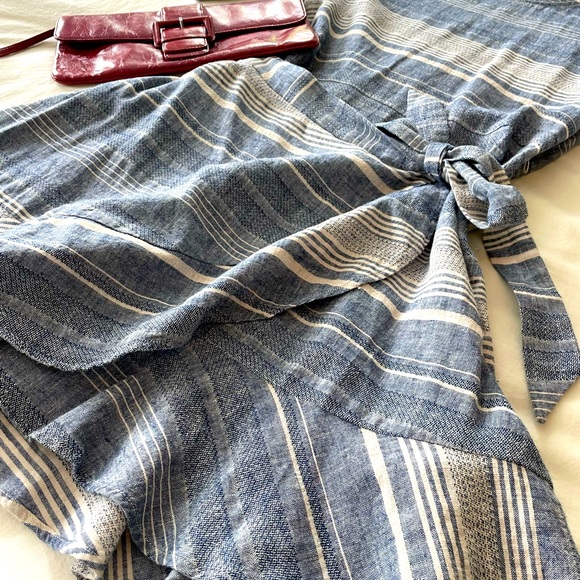 Chambray striped mini wrap dress with flutter sleeve. Size S. - Picture 3 of 4